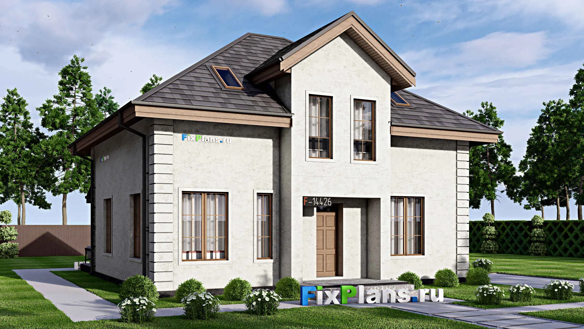 F-14426 - Проект дома с мансардой 12 на 15, площадью 200 м² с террасой и 4 спальнями