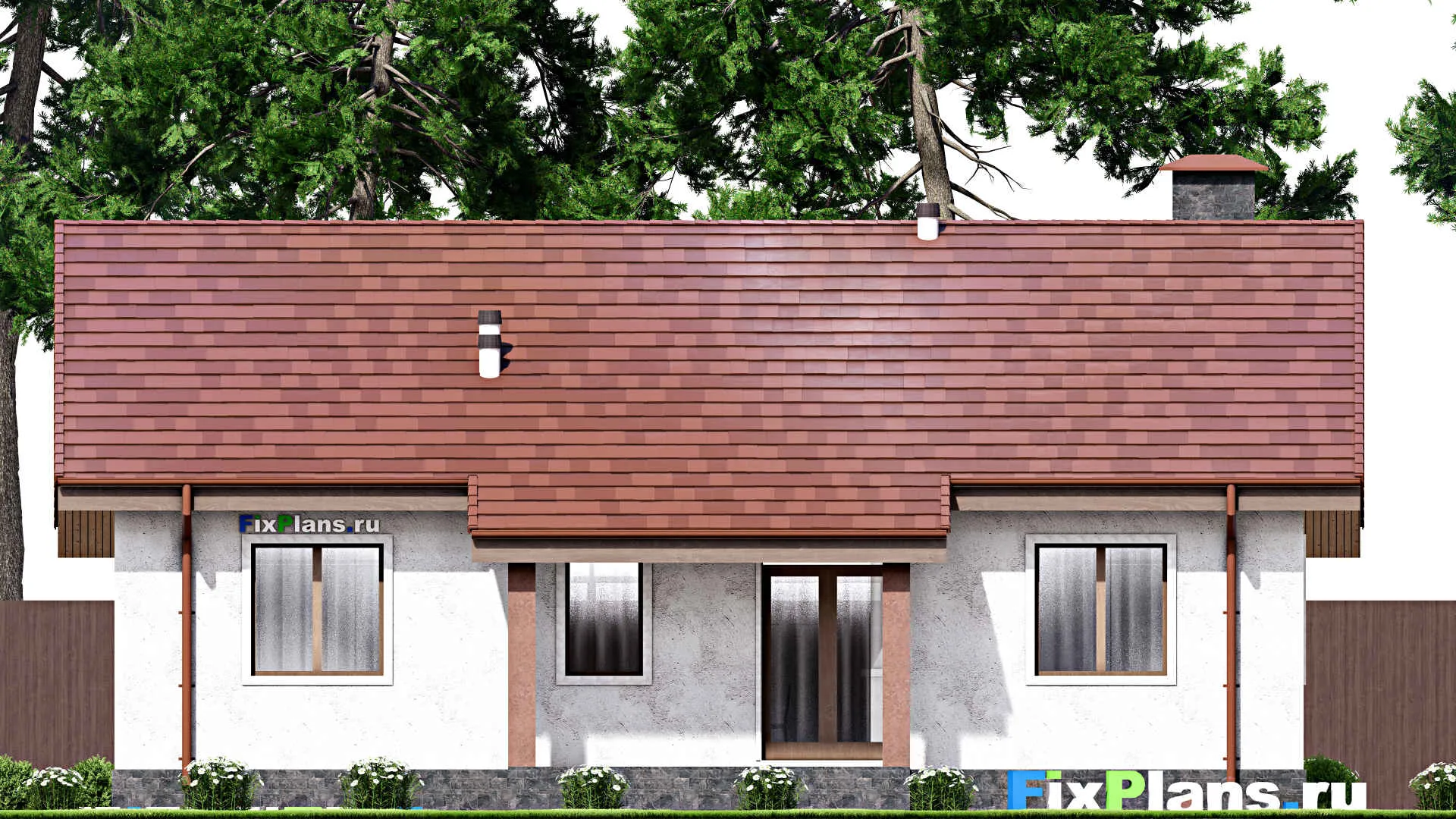 F-13535 - Проект одноэтажного дома 13 на 14, площадью 130 м² с террасой и 3 спальнями