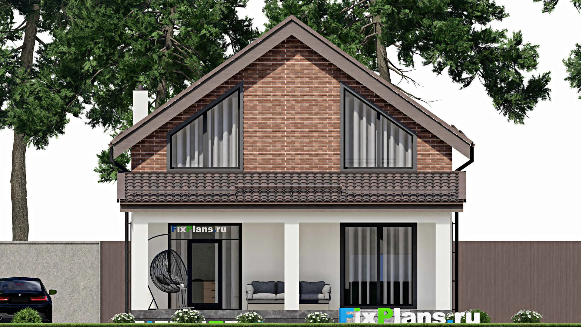 F-4706 - Планы дома с мансардой 9 на 10, площадью 150 м² с террасой, балконом и 3 спальнями