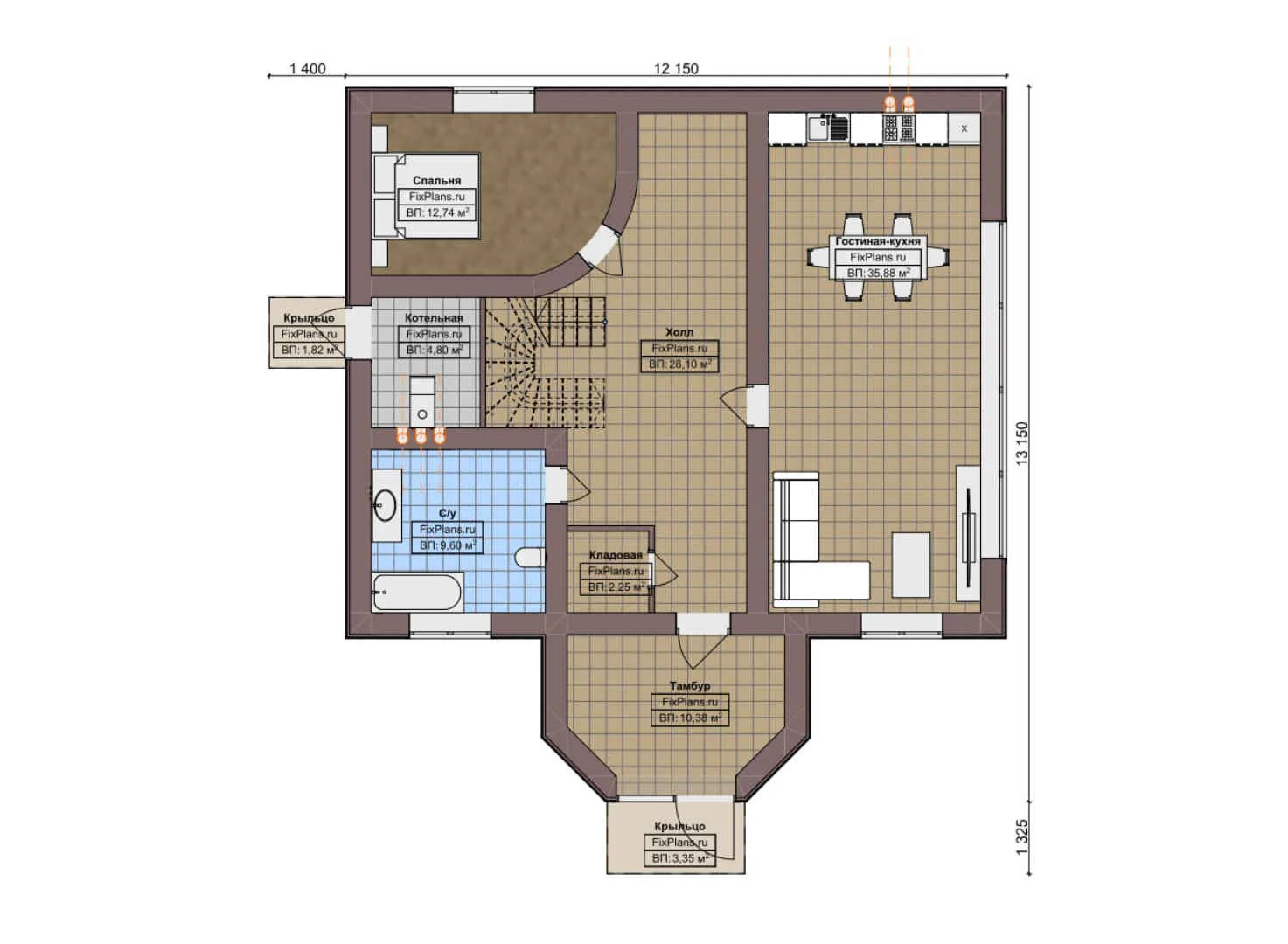 F-6110 - Планы двухэтажного дома 13 на 14, площадью 210 м² с 4 спальнями