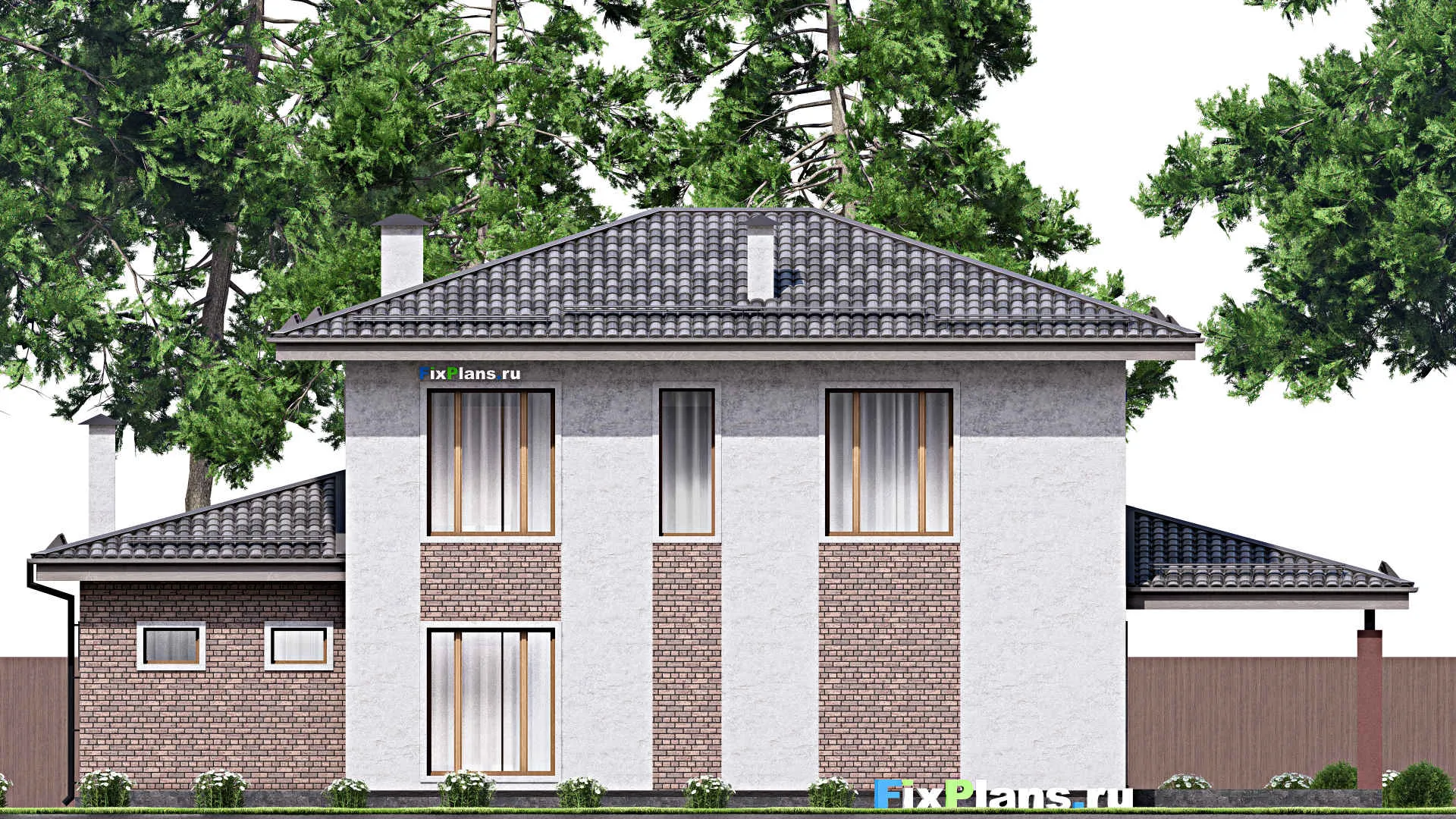 F-12671 - Планы двухэтажного дома 13 на 20, площадью 240 м² с террасой, гаражом на 1 машину и 4 спальнями