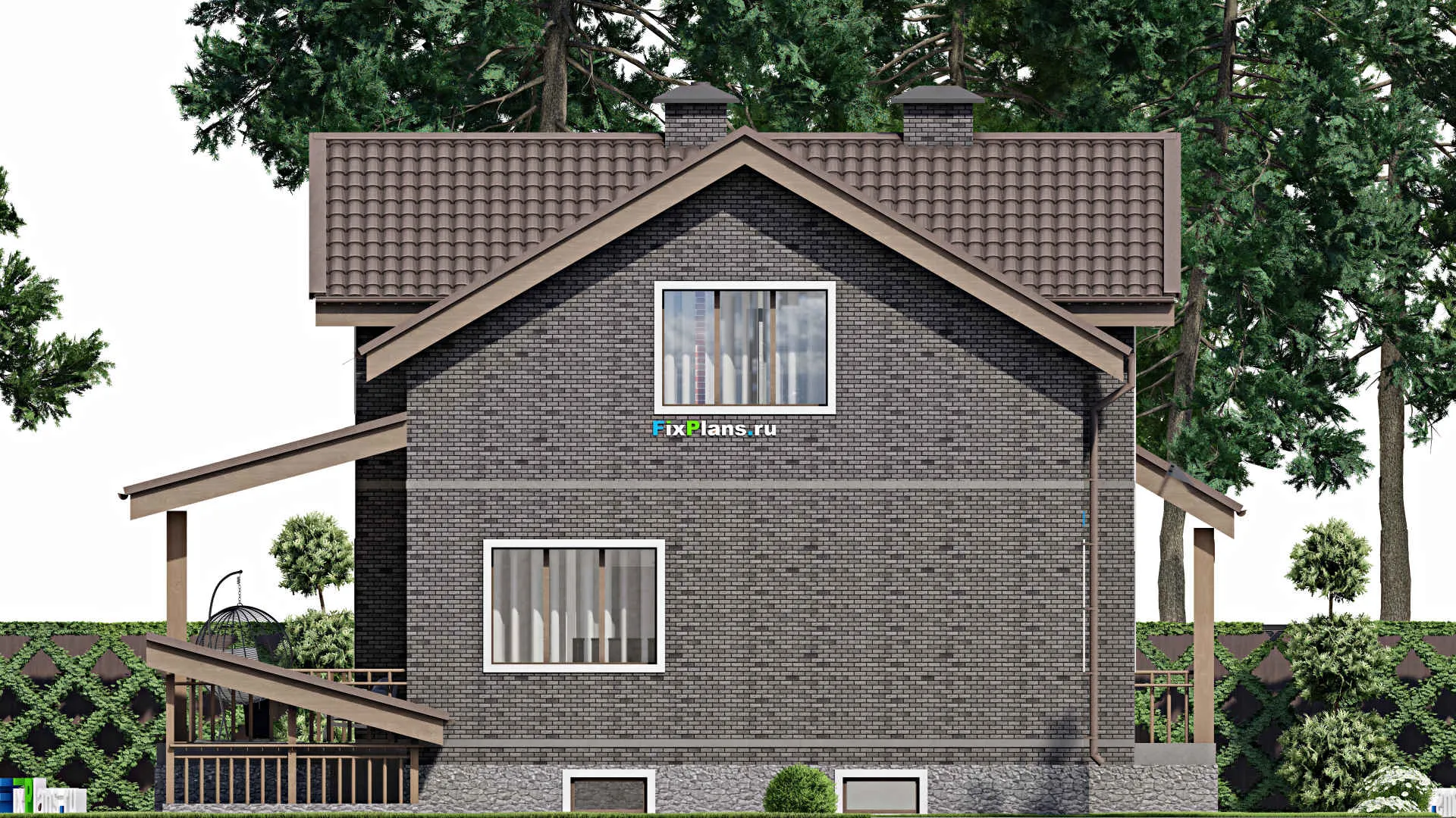 F-10322 - Проект дома с мансардой 13 на 14, площадью 270 м² с цокольным этажом и 4 спальнями