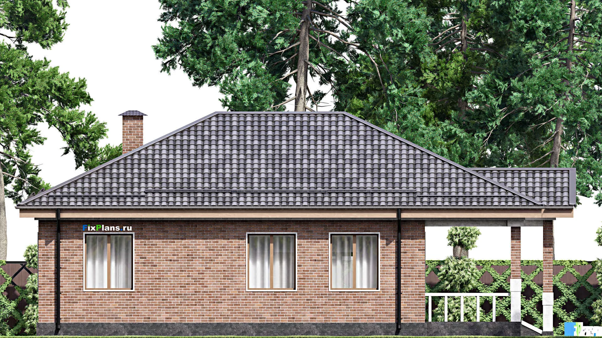 F-13841 - Проект одноэтажного дома 12 на 16, площадью 140 м² с террасой и 3 спальнями