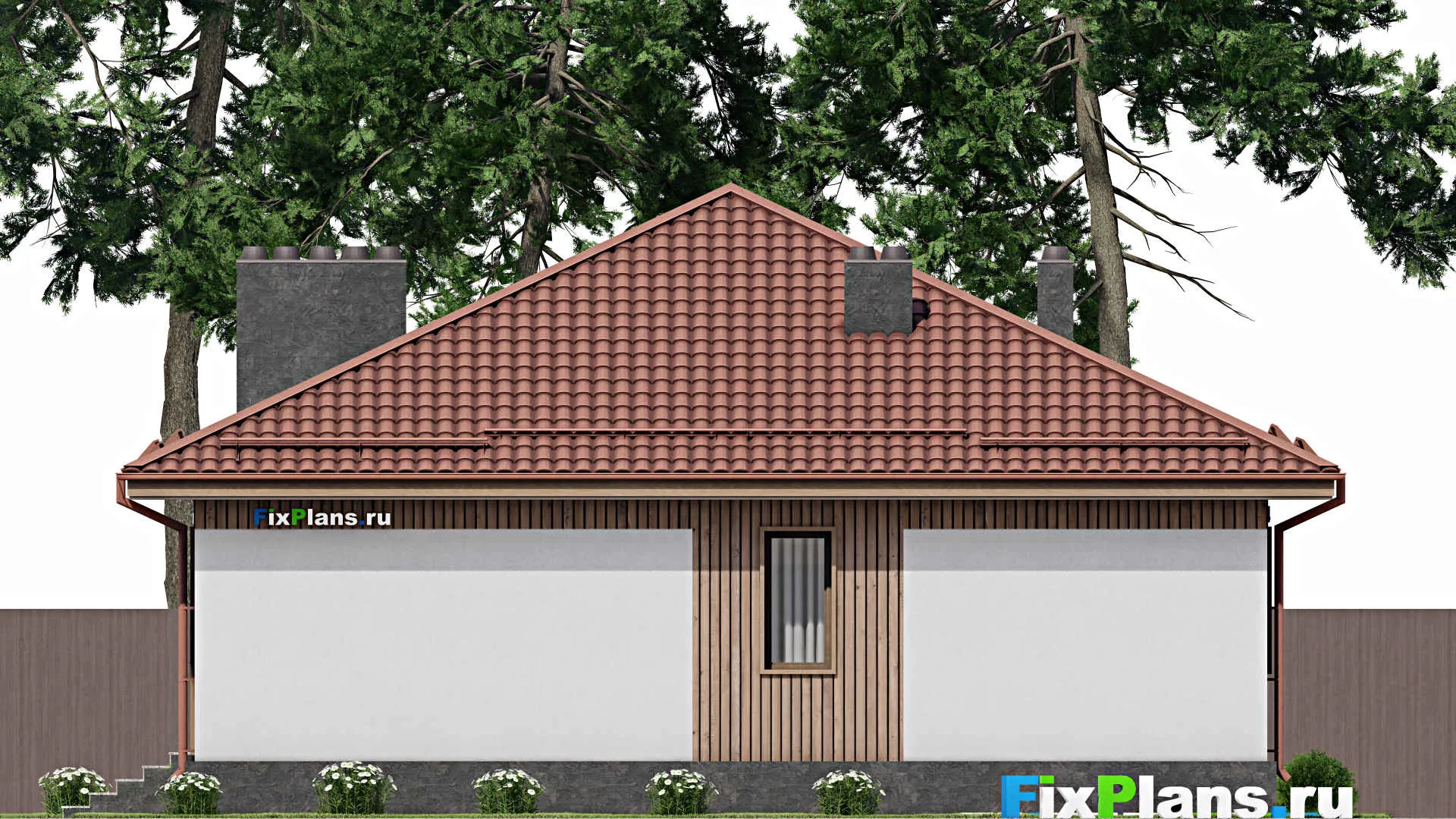 F-7487 - Проект одноэтажного дома 12 на 15, площадью 140 м² с 4 спальнями