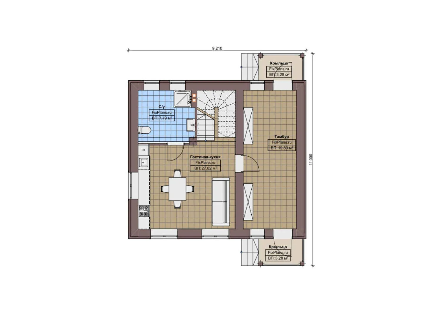 F-9836 - Планы двухэтажного дома 10 на 11, площадью 120 м² с 3 спальнями