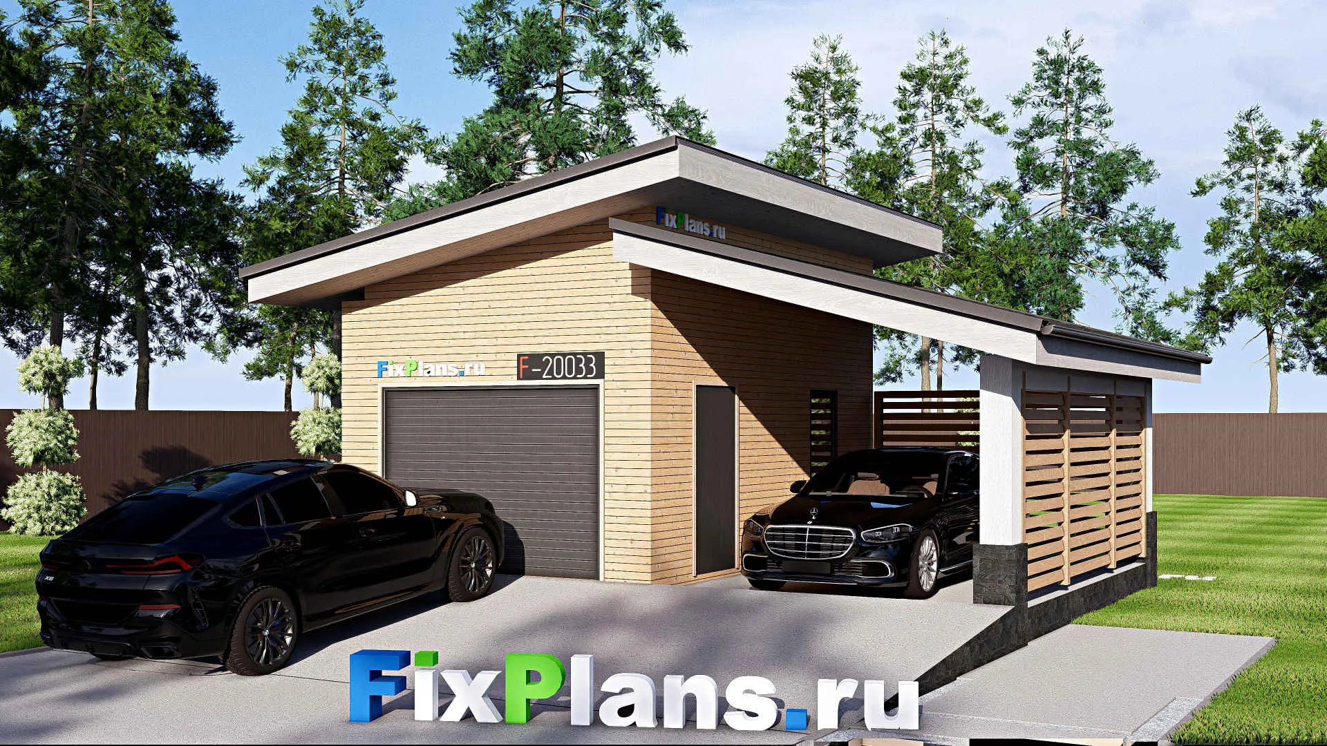 F-20033 - Проект гаража из газобетона 7 на 8, площадью 20 м² на 1 машиноместо