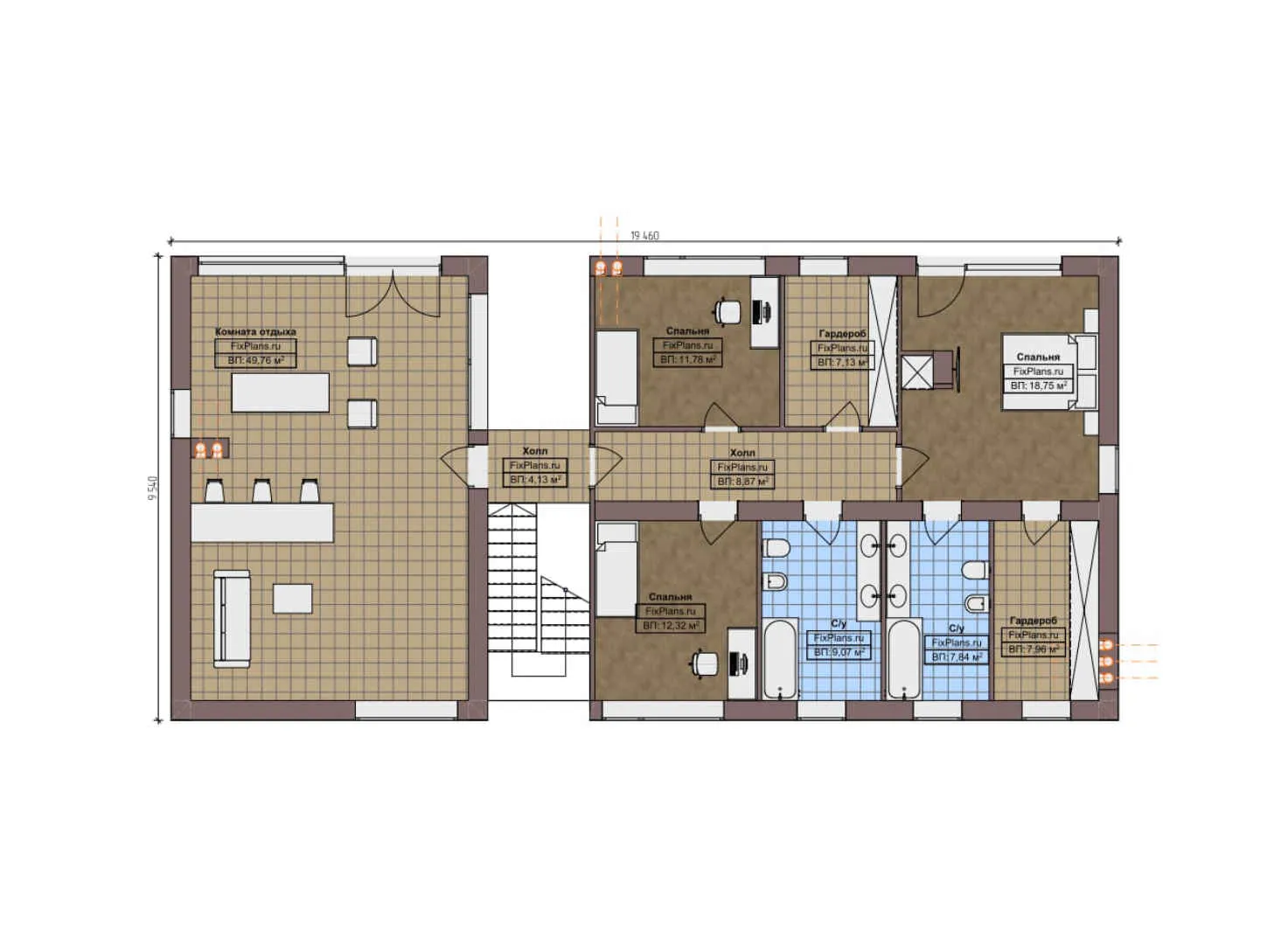 F-4931 - Планы двухэтажного дома 16 на 20, площадью 360 м² с террасой и 4 спальнями