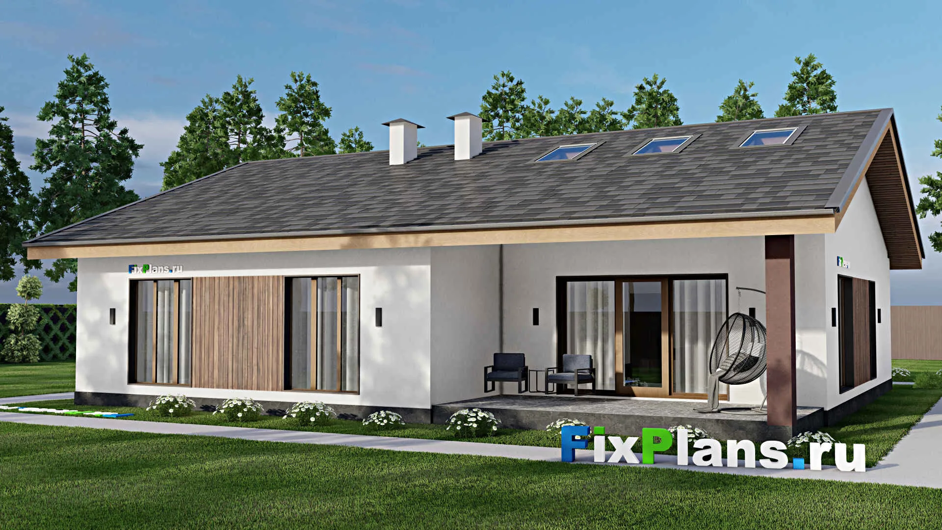 F-12230 - План одноэтажного дома 16 на 16, площадью 180 м² с 4 спальнями