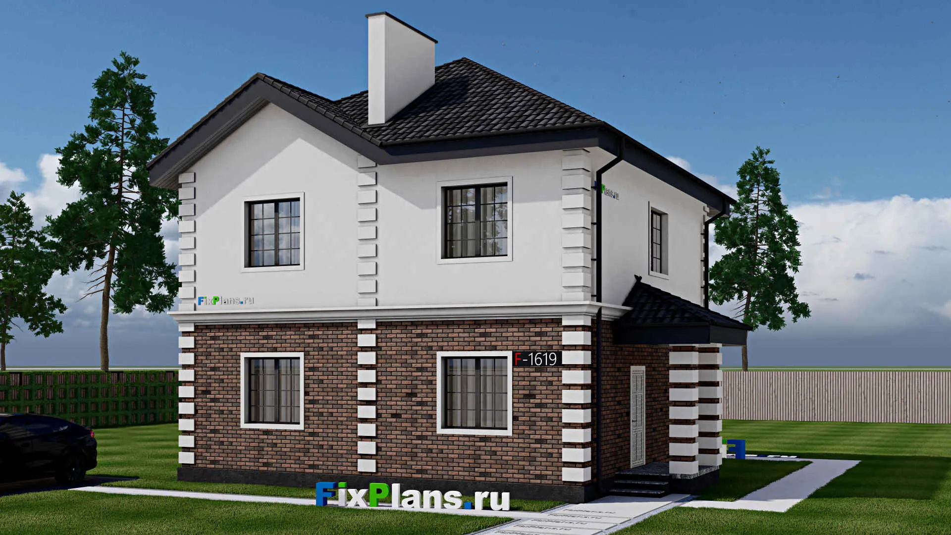 F-1619 - Проект двухэтажного дома 10 на 10, площадью 160 м² с террасой и 3 спальнями