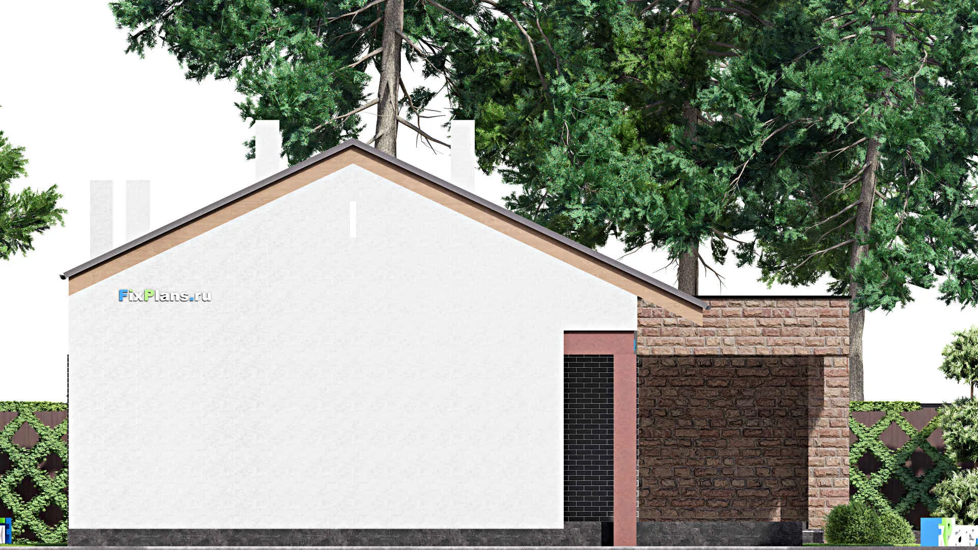 F-16217 - Проект одноэтажного дома 13 на 23, площадью 240 м² с террасой, гаражом на 2 машины и 4 спальнями