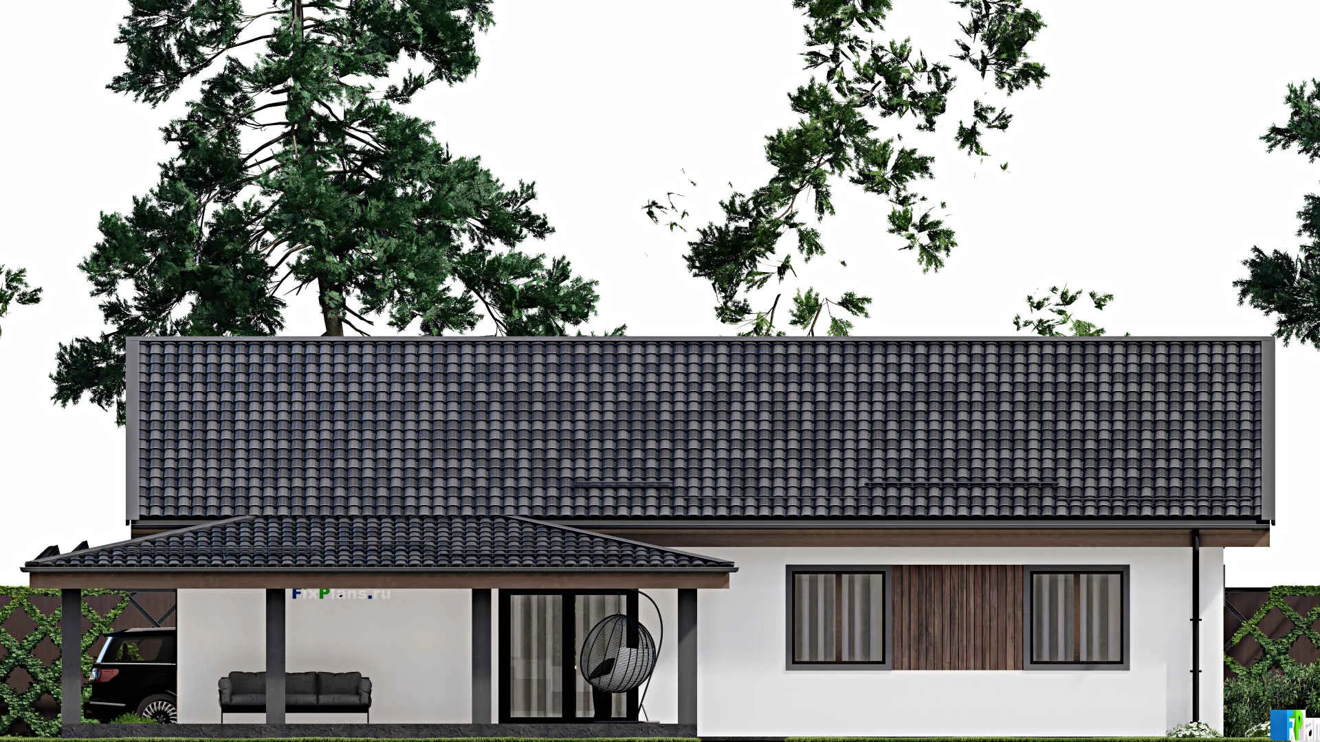 F-5039 - Проект одноэтажного дома 11 на 17, площадью 180 м² с террасой и 3 спальнями