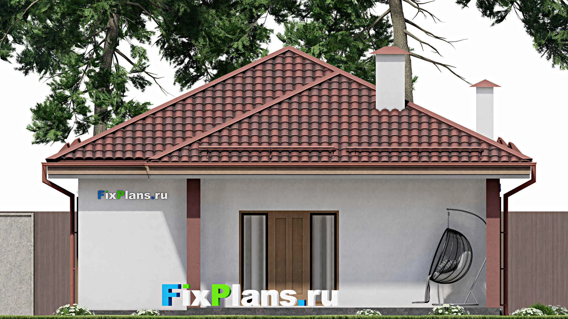 F-7865 - Проект одноэтажного дома 10 на 15, площадью 120 м² с террасой и 3 спальнями