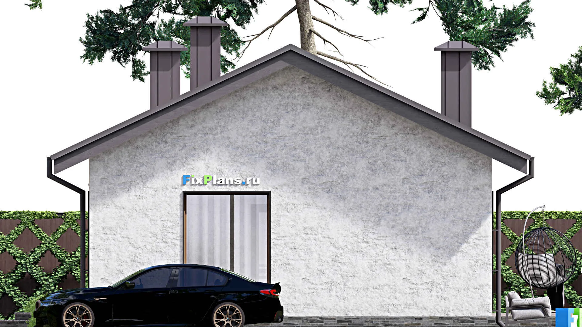 F-12599 - Проект одноэтажного дома 12 на 18, площадью 130 м² с террасой, баней и 3 спальнями