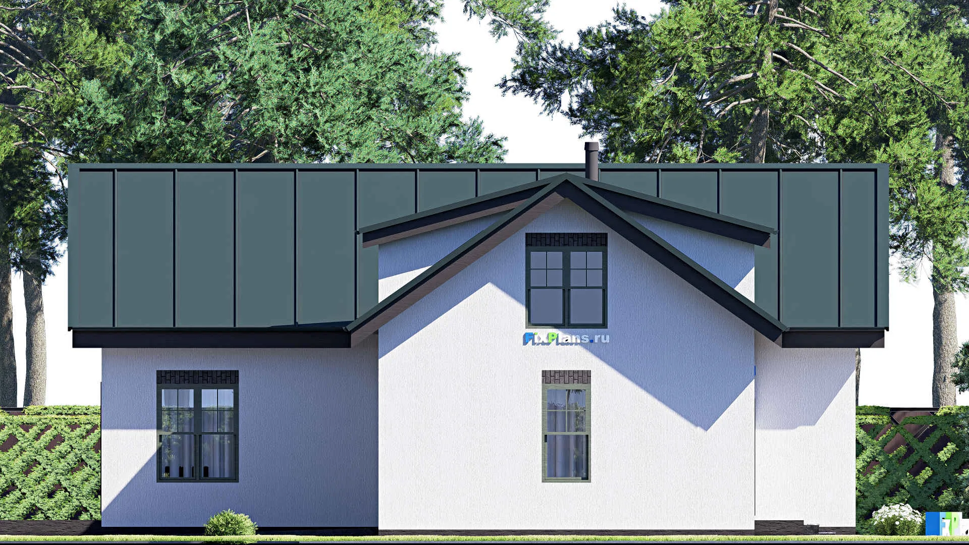 F-20546 - Проект дома с мансардой 14 на 16, площадью 230 м² с террасой, гаражом на 2 машины и 3 спальнями