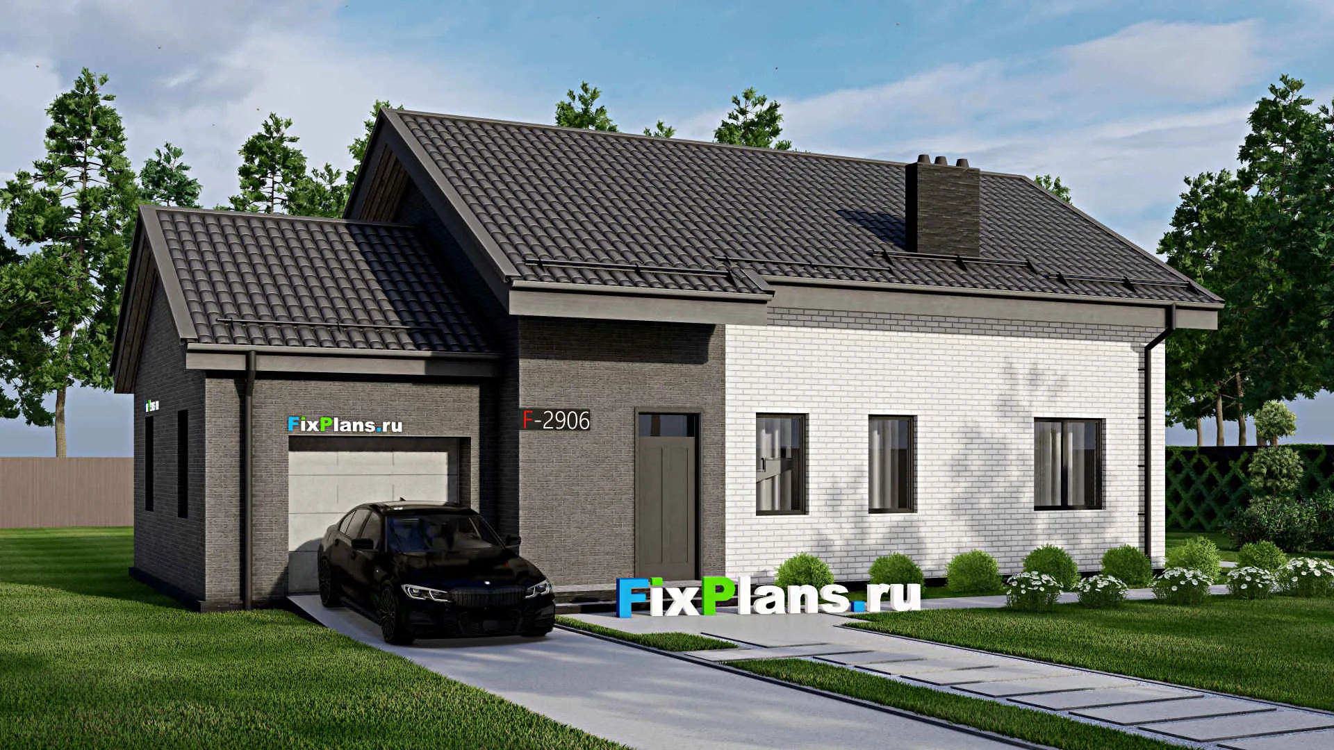 F-2906 - Проект дома с мансардой 9 на 17, площадью 210 м² с террасой, балконом, гаражом на 1 машину и 4 спальнями