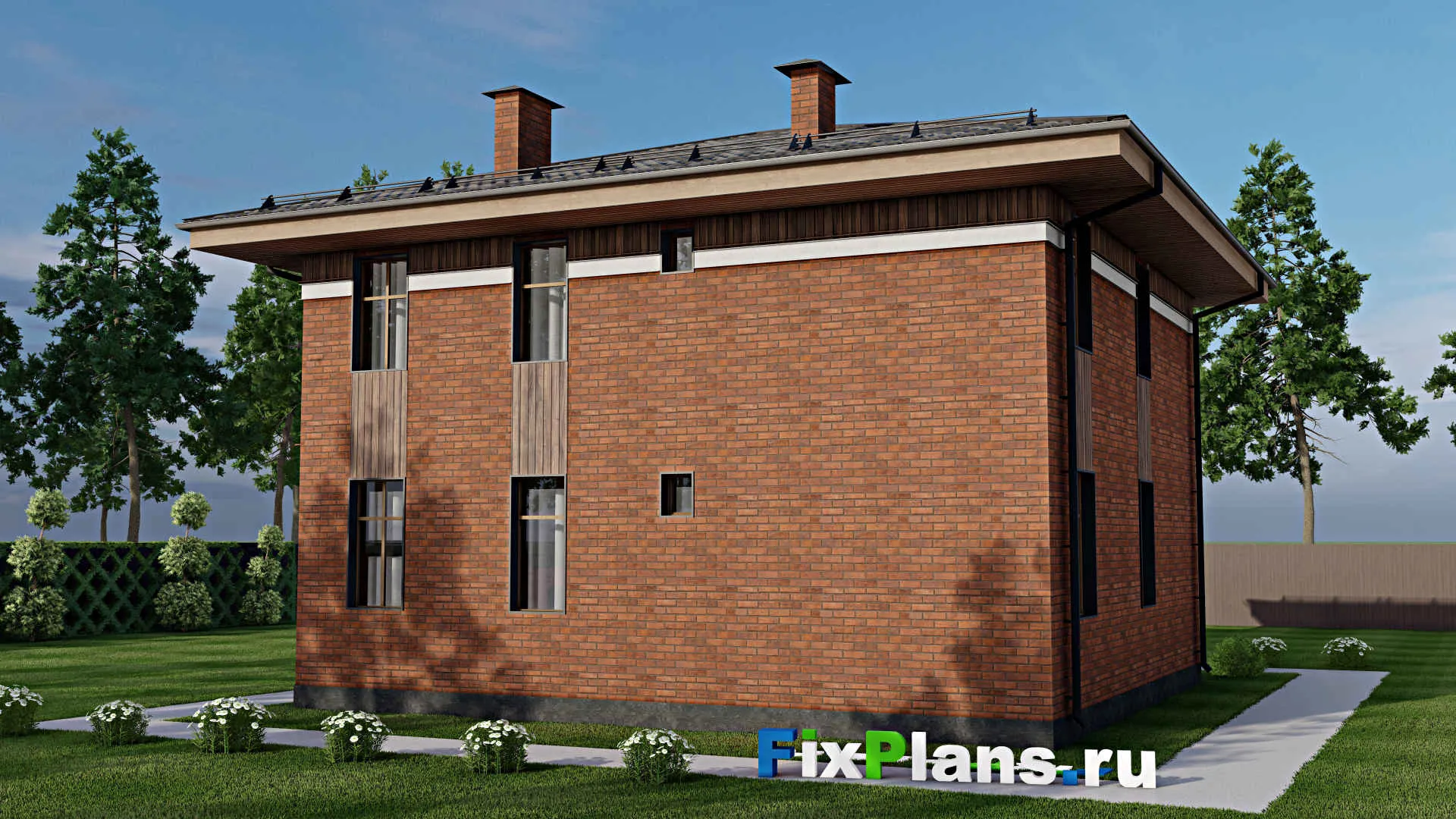 F-12131 - Проект двухэтажного дома 12 на 12, площадью 180 м² с балконом и 4 спальнями