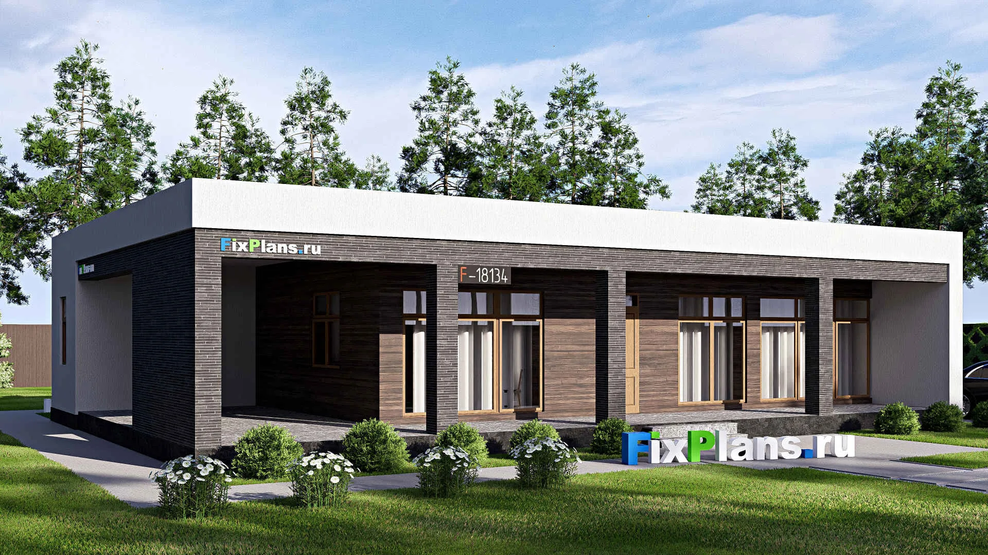 F-18134 - Проект одноэтажного дома 12 на 17, площадью 170 м² с террасой и 1 спальнями