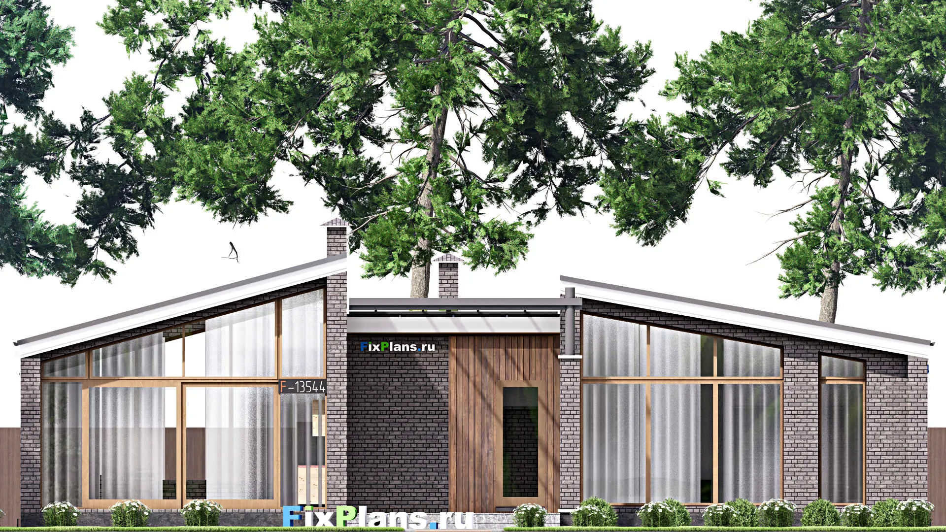 F-13544 - План одноэтажного дома 14 на 19, площадью 190 м² с террасой и 2 спальнями