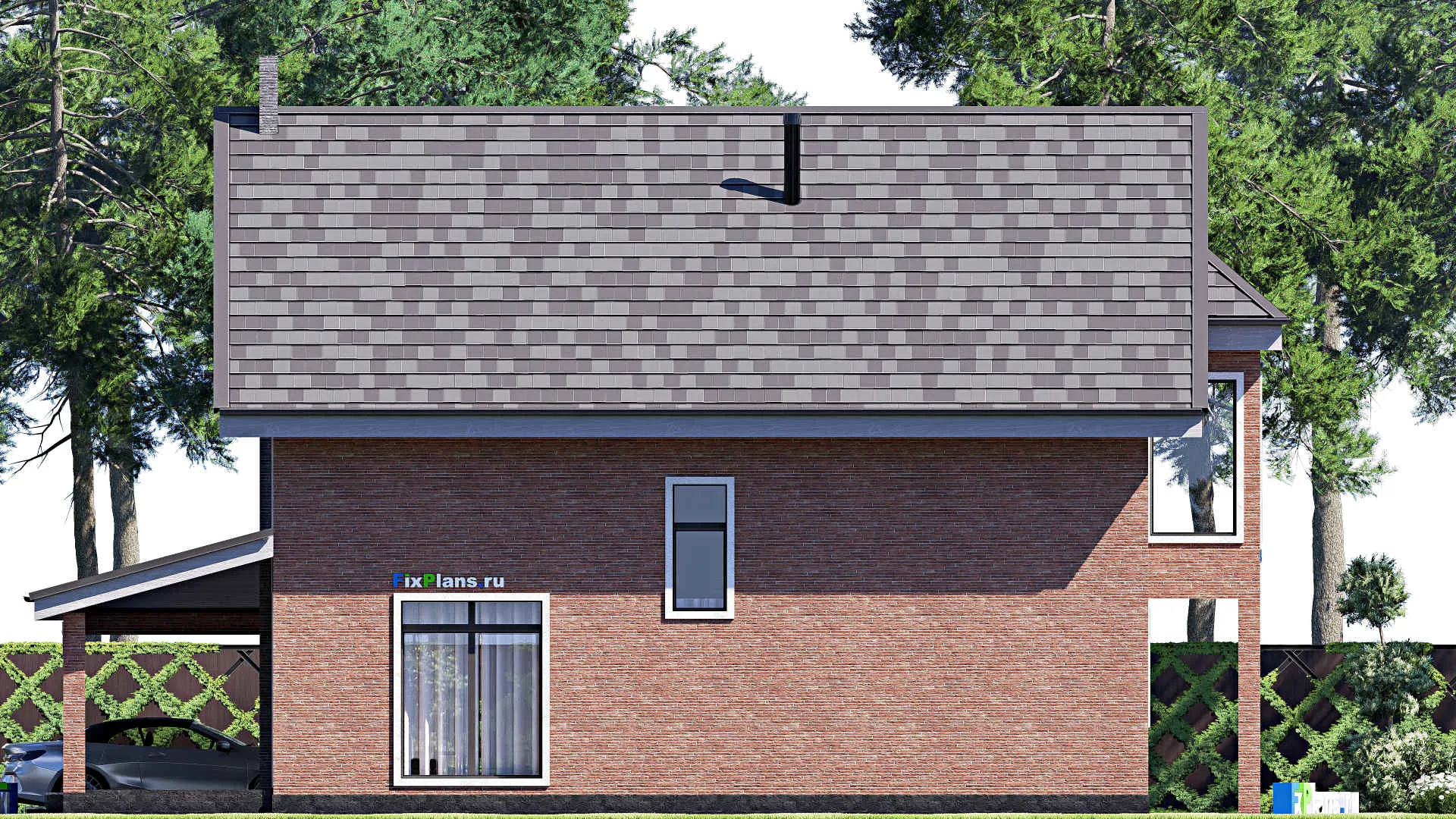 F-18530 - Планы дома с мансардой 14 на 17, площадью 240 м² с террасой, балконом и 3 спальнями