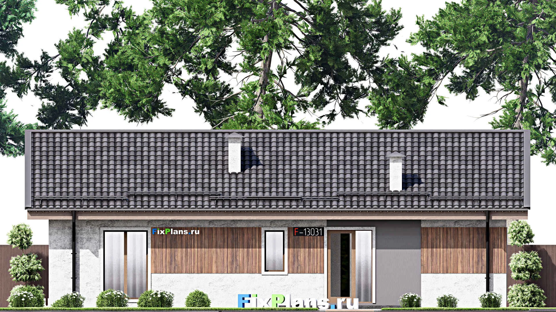 F-13031 - План одноэтажного дома 14 на 15, площадью 130 м² с террасой и 3 спальнями