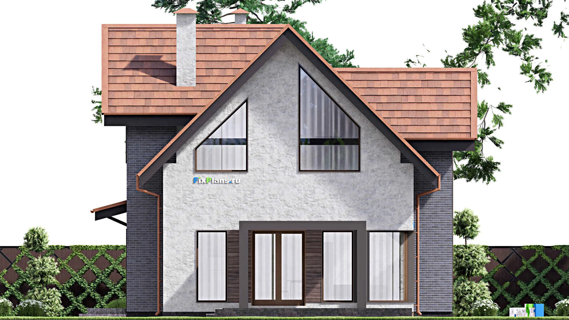 F-12680 - Проект дома с мансардой 12 на 16, площадью 160 м² с террасой и 3 спальнями