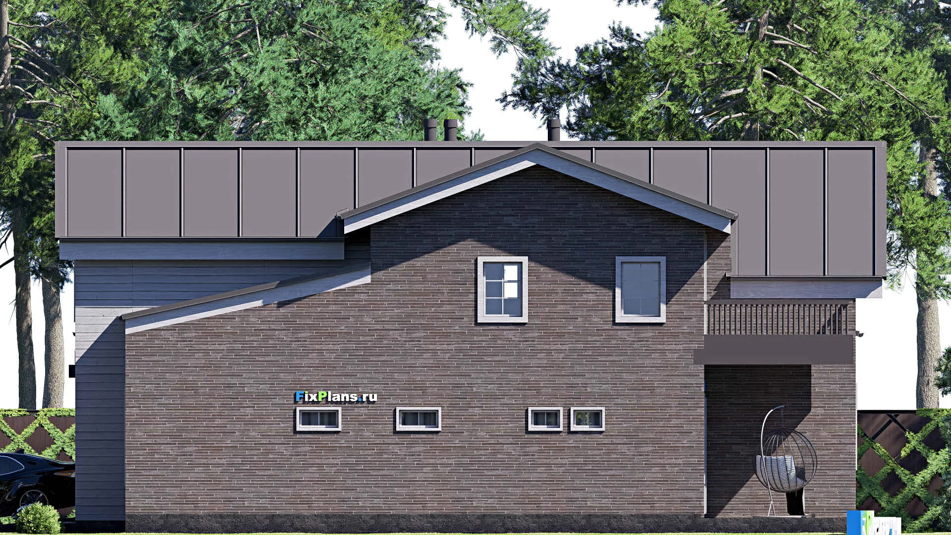 F-20411 - Проект дома с мансардой 14 на 15, площадью 240 м² с террасой, балконом, гаражом на 1 машину и 5 спальнями