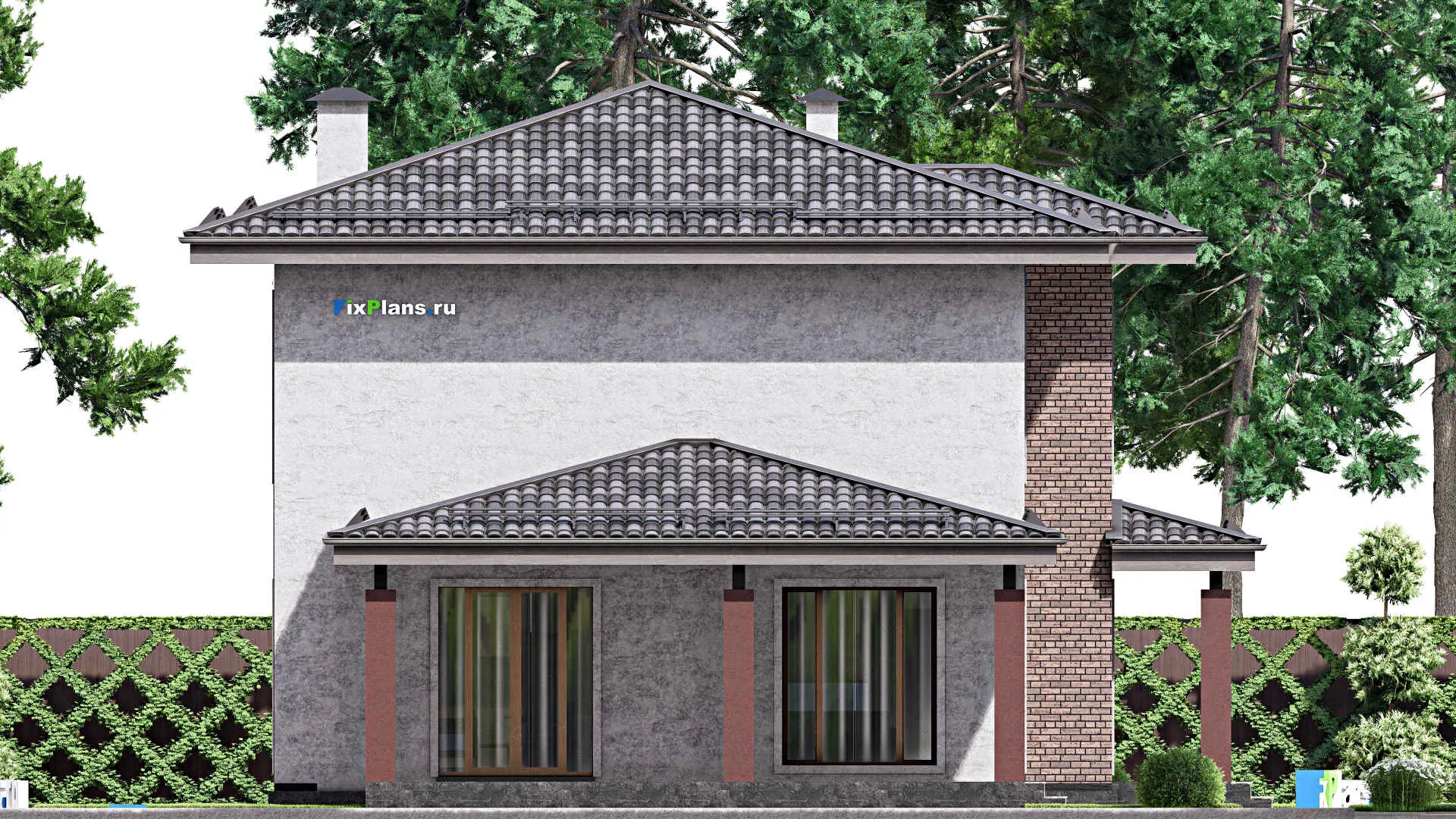 F-12671 - Планы двухэтажного дома 13 на 20, площадью 240 м² с террасой, гаражом на 1 машину и 4 спальнями