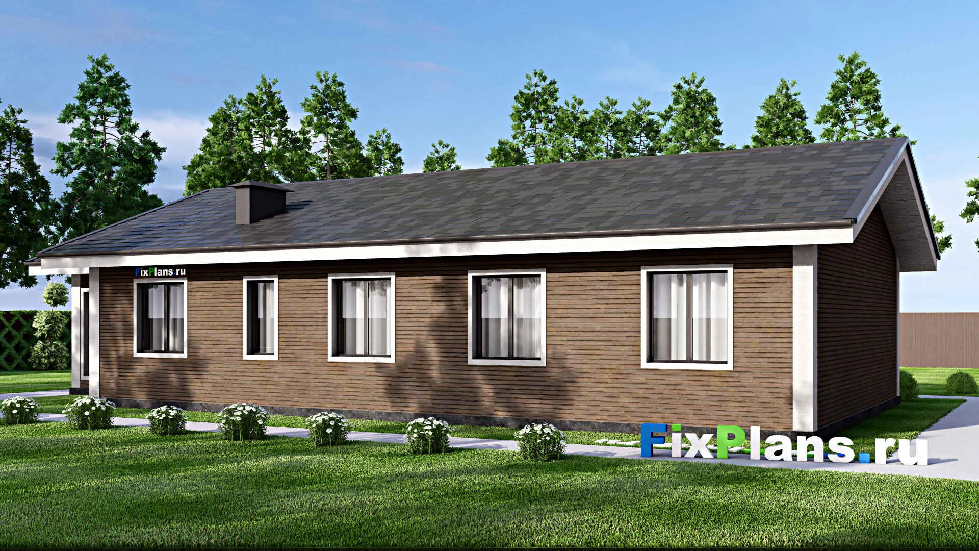 F-14372 - План одноэтажного дома 13 на 21, площадью 200 м² с террасой и 3 спальнями