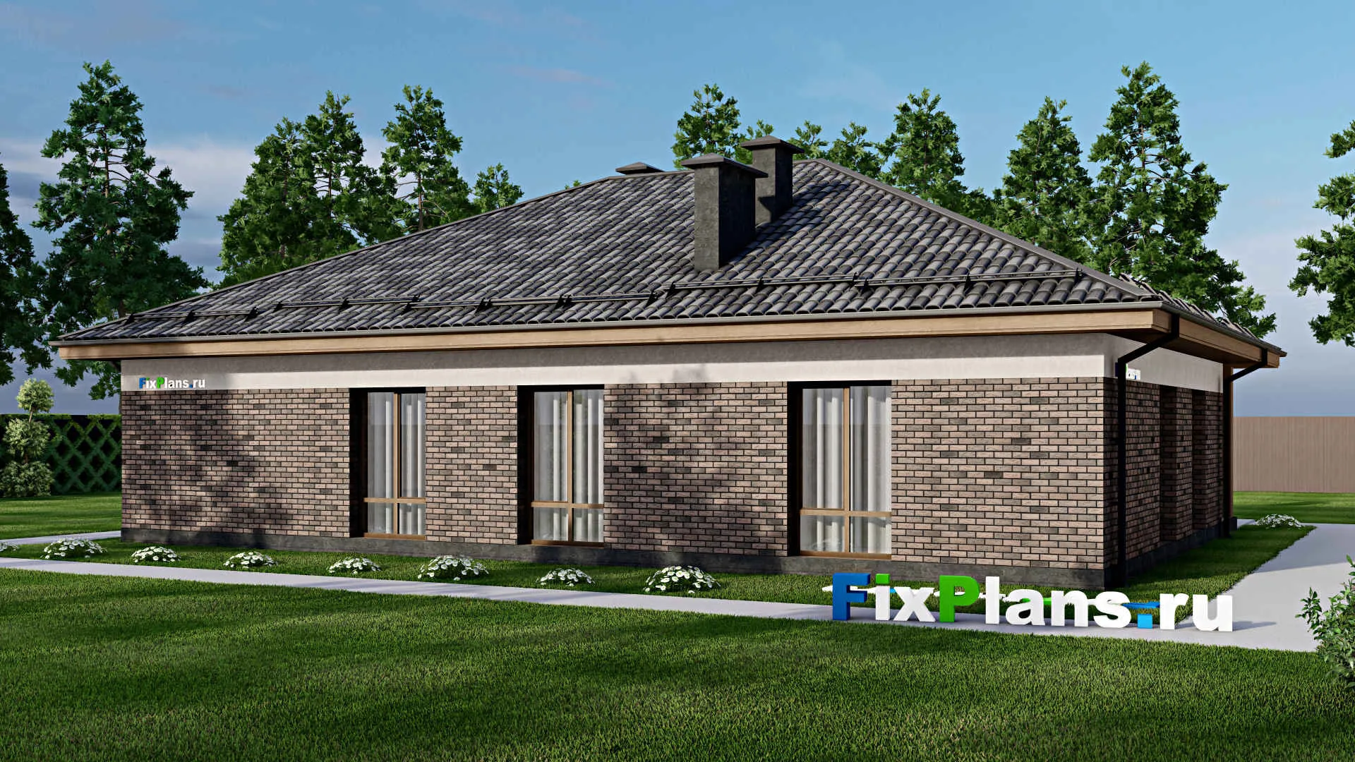 F-8072 - Проект одноэтажного дома 13 на 17, площадью 180 м² с террасой и 4 спальнями