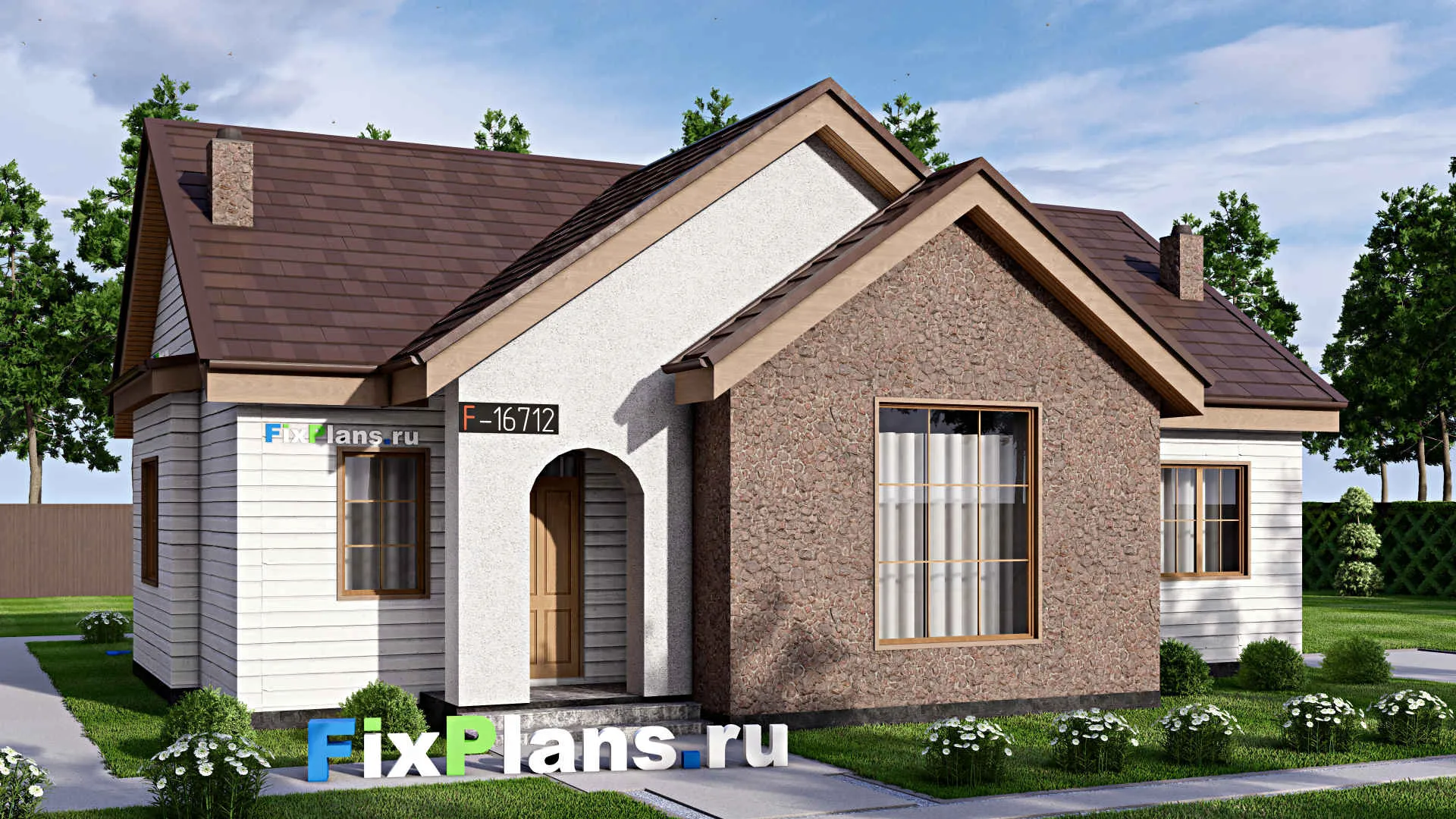 F-16712 - Проект одноэтажного дома 15 на 15, площадью 130 м² с террасой и 2 спальнями