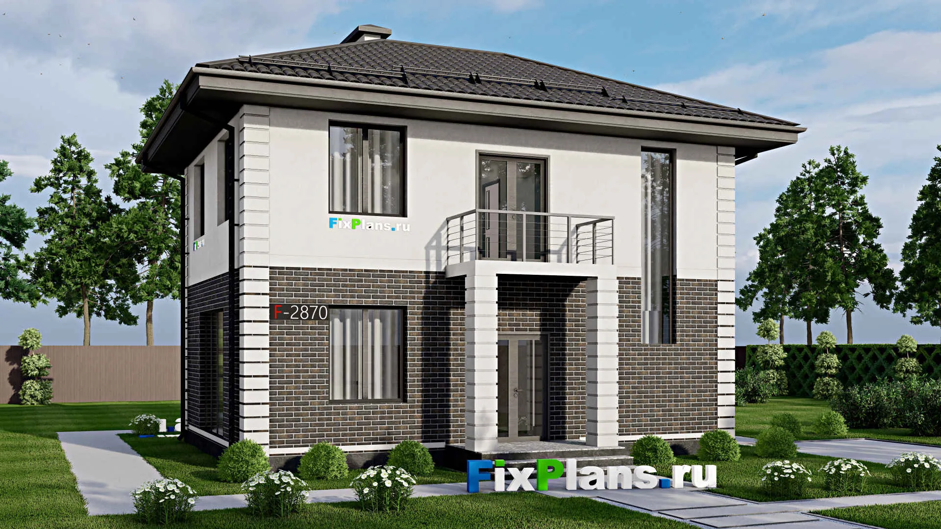 F-2870 - Проект двухэтажного дома 8 на 11, площадью 110 м² с балконом и 4 спальнями