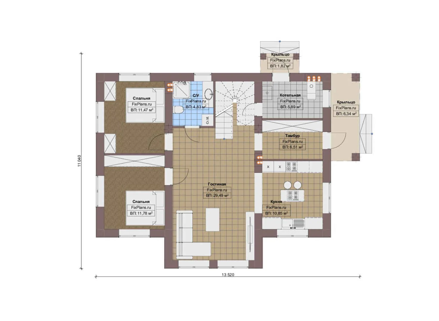 F-20231 - Планы дома с мансардой 12 на 14, площадью 160 м² с 5 спальнями
