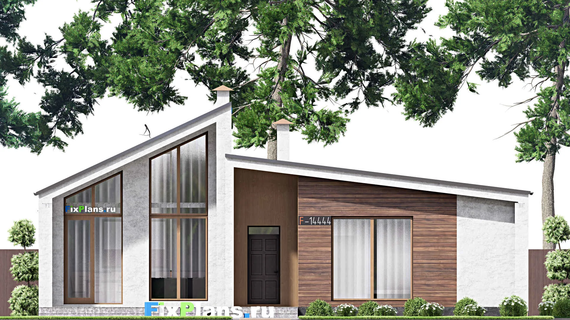 F-14444 - Проект одноэтажного дома 11 на 15, площадью 120 м² с террасой и 2 спальнями
