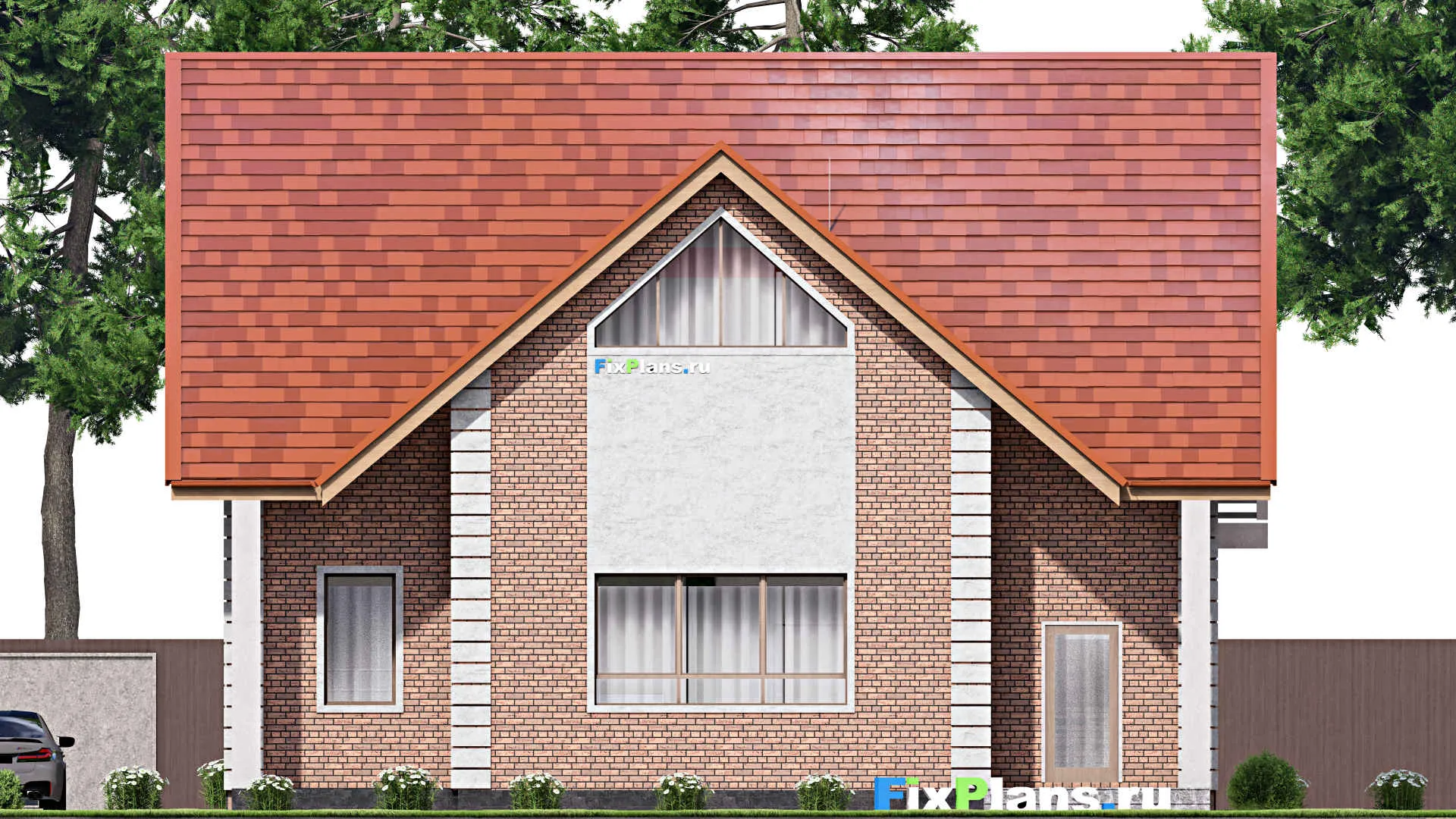 F-15947 - Проект дома с мансардой 14 на 15, площадью 280 м² с террасой, балконом и 4 спальнями