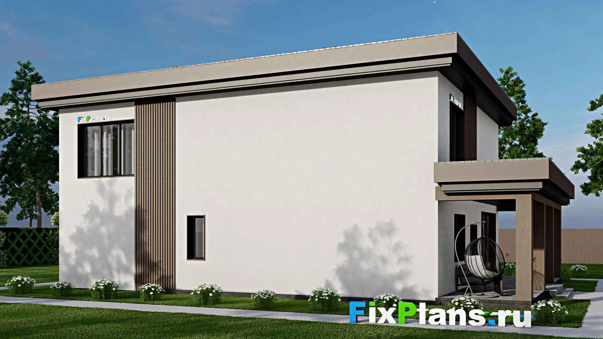 F-7289 - Проект двухэтажного дома 13 на 17, площадью 270 м² с террасой, гаражом на 1 машину и 4 спальнями