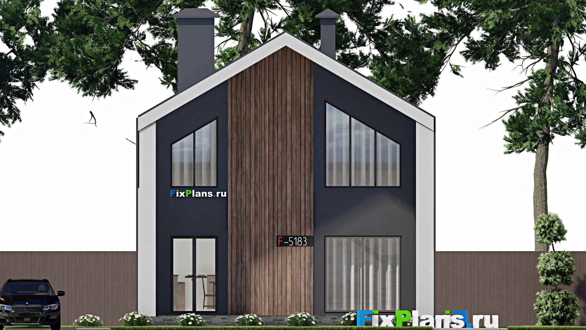 F-5183 - Проект дома с мансардой 9 на 14, площадью 120 м² с террасой и 2 спальнями