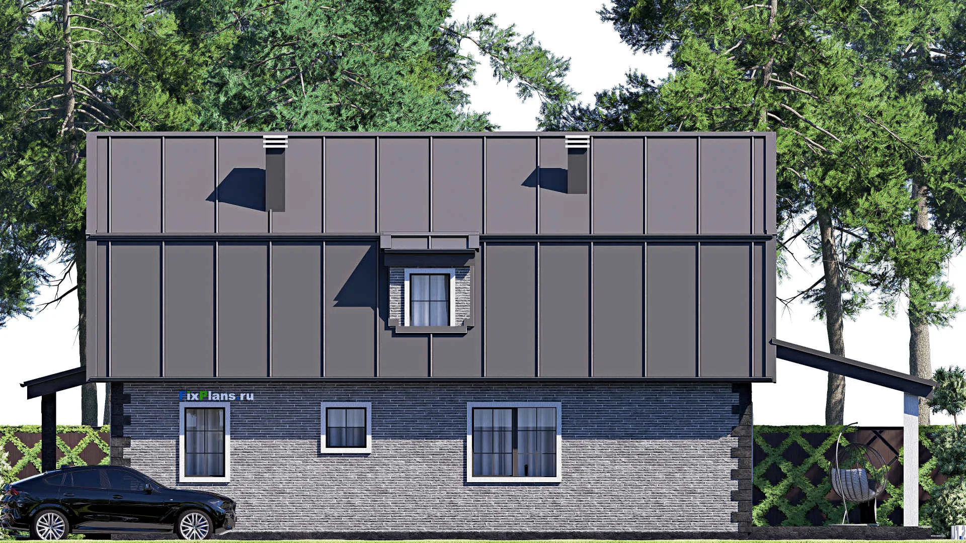 F-19277 - Проект дома с мансардой 9 на 18, площадью 200 м² с террасой и 4 спальнями