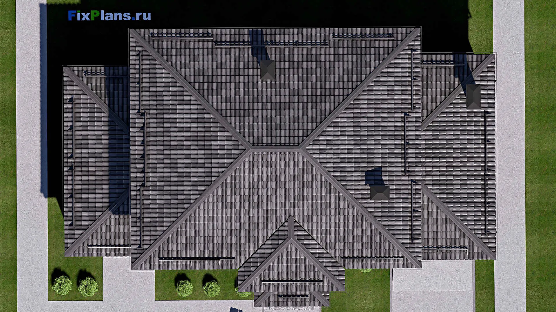 F-12671 - Планы двухэтажного дома 13 на 20, площадью 240 м² с террасой, гаражом на 1 машину и 4 спальнями