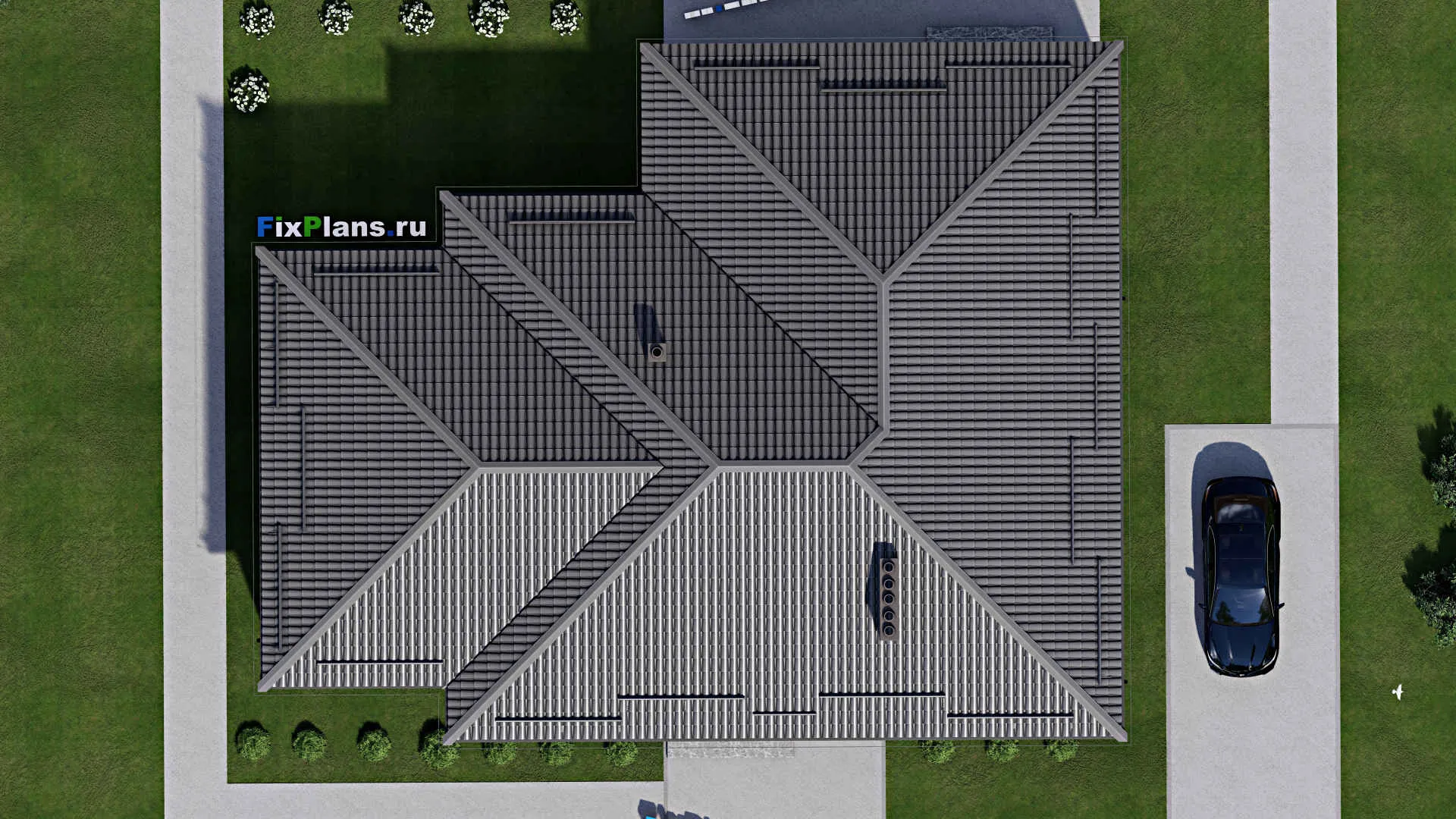 F-3410 - Проект одноэтажного дома 13 на 20, площадью 230 м² с террасой и 4 спальнями